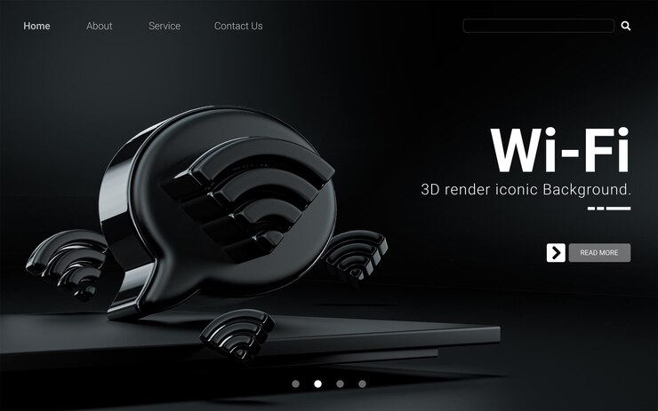 PSD wifi icon for business web template cover and marketing 3d render dark black background