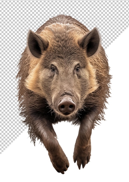 Wild boar running view from the front isolated background