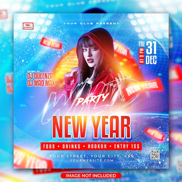 Wild party neujahr social media post vorlage und flyer