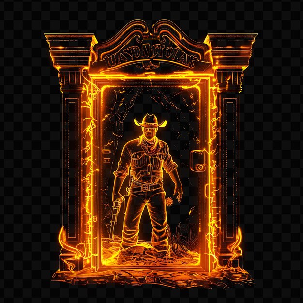 PSD wild west saloon gate con puertas giratorias y carteles buscados diseño de marco cnc arte tinta creativa psd