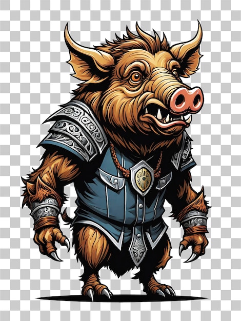 PSD wildschweinsmaskottchen mit rüstungskostüm-design-illustration auf durchsichtigem hintergrund