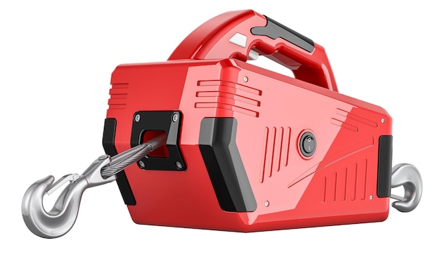 Winch eléctrico portátil con cable de acero renderizado en 3D aislado sobre un fondo transparente