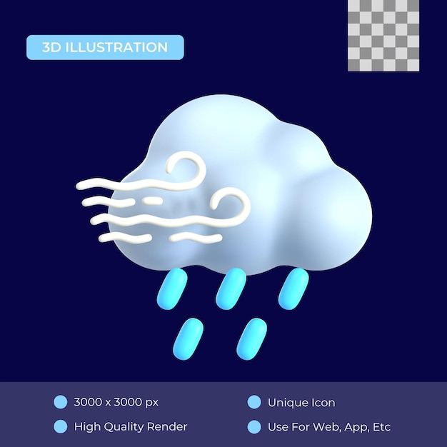 Windig Regen 3D-Symbol