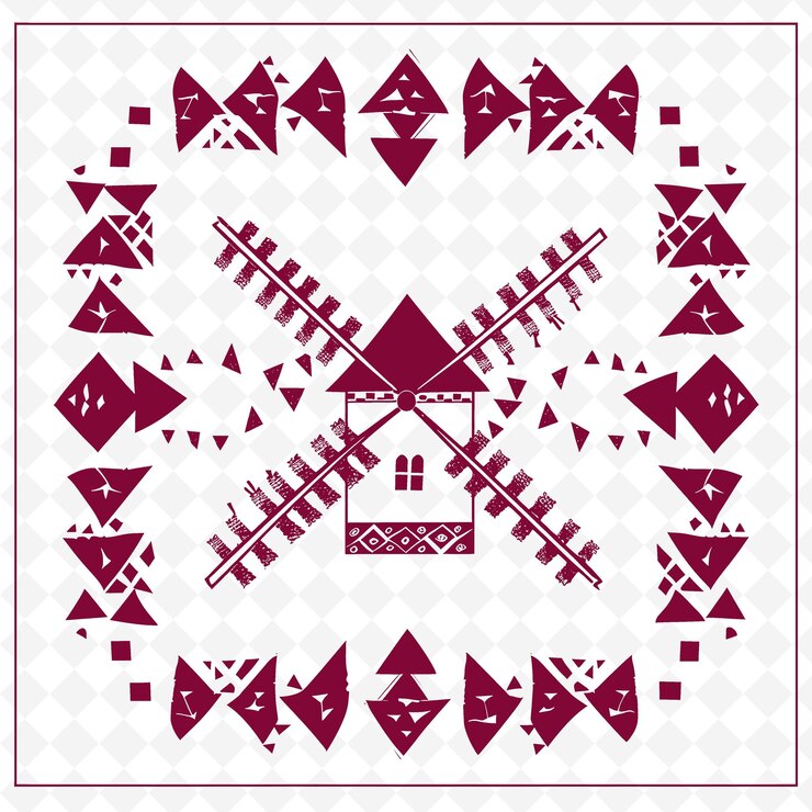 PSD windmill outline with geometric frame and triangle symbol f illustration frames decor collection