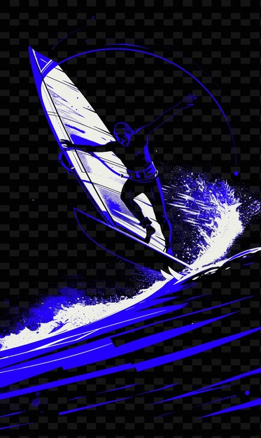 PSD windsurfista equilibrando a bordo com postura equilibrada com ilustração de dissuasão flat 2d sport backgroundm
