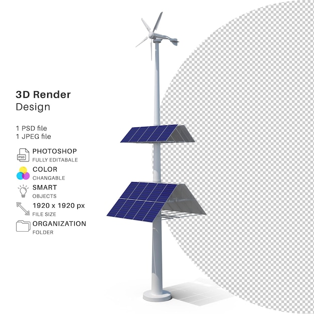 Windturbinen-Solarpanel 3D-Modellierung PSD-Datei Realistisches Solarpanel