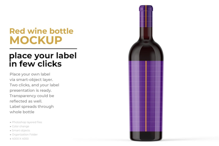 PSD wine bottle mockup in 3d rendering