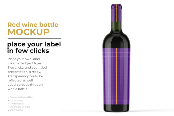 PSD wine bottle mockup in 3d rendering