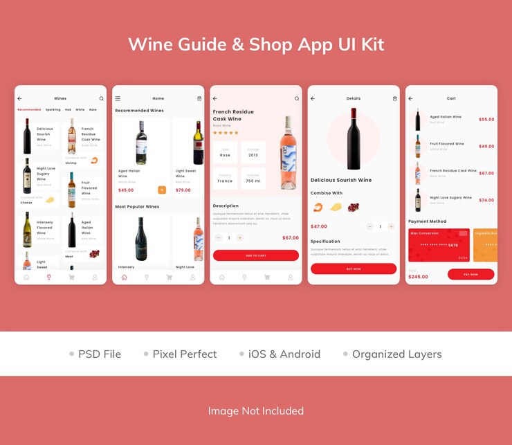 PSD wine guide amp shop app ui-kit