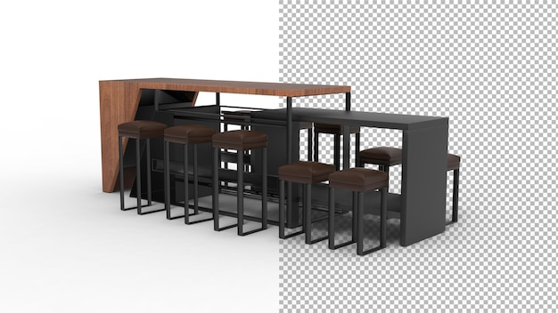 Winkelansicht des ausziehbaren Tisches und der Stühle mit Schatten-3D-Rendering