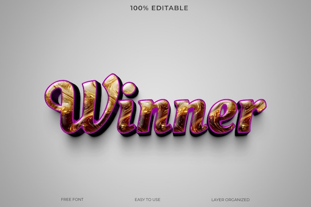 Winner text effect font editable typography 3d text style