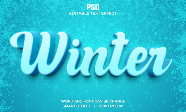 Winter 3d bearbeitbarer photoshop-texteffektstil mit hintergrund