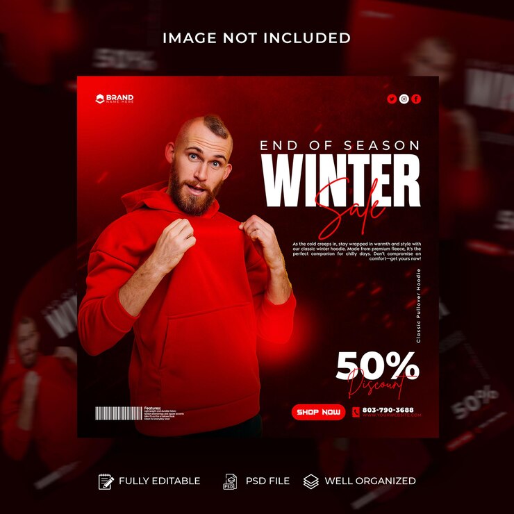 Winter Hoodie sale social media promotional banner design template