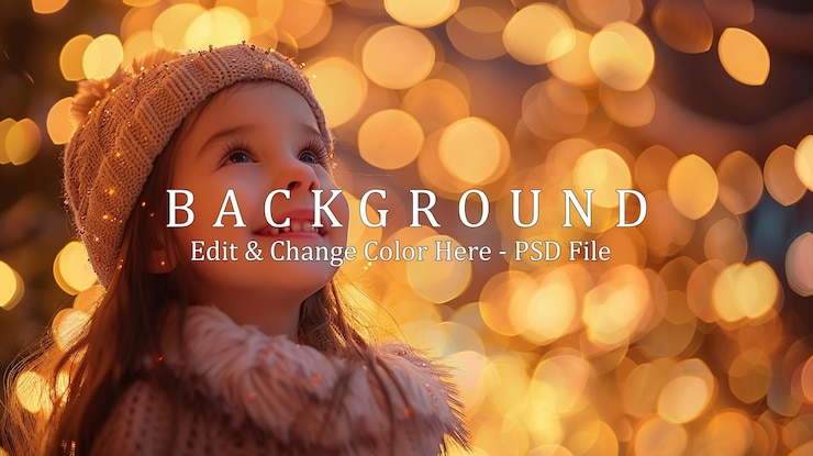 PSD winter portrait of happy little girl wearing knitted hat scarf and sweater