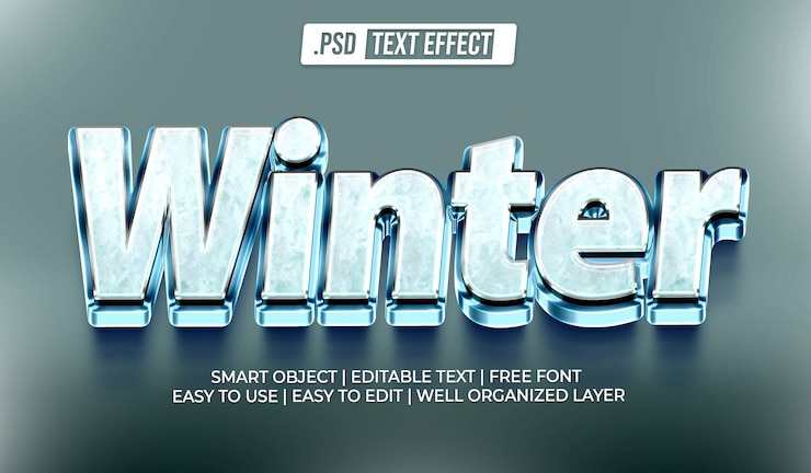PSD winter snow editable text effect psd template