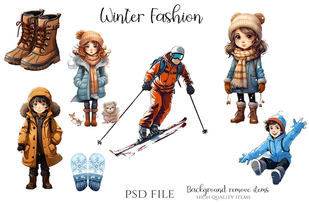 PSD winter-sport- und modeillustration