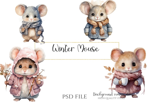 PSD wintermaus graphic art illustration schöne maus in winterkleidung