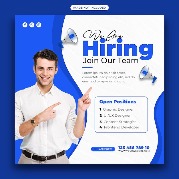 Wir stellen Arbeitsplätze in sozialen Medien ein Banner Jobs Recruitment Social Media Post