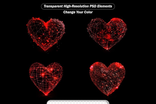 PSD wireframe forma de coração vermelho design de estilo low poly estrutura de conexão leve de wireframe