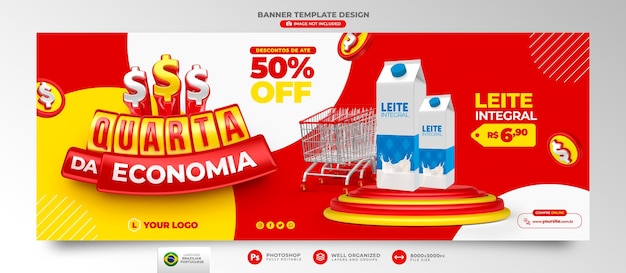 Wirtschaftsmittwoch Banner in portugiesischer 3D-Darstellung für Marketingkampagne in Brasilien