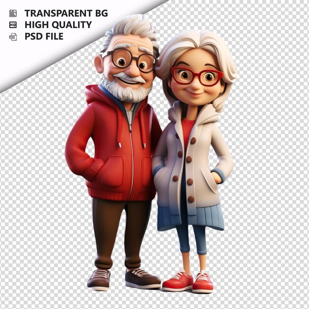 PSD wise european couple 3d cartoon style fundo branco é