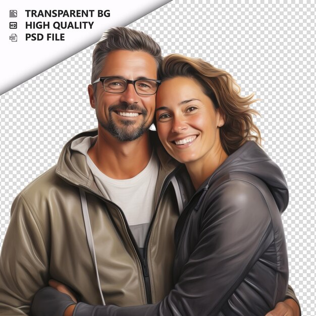 PSD wise european couple estilo ultra-realista com fundo branco