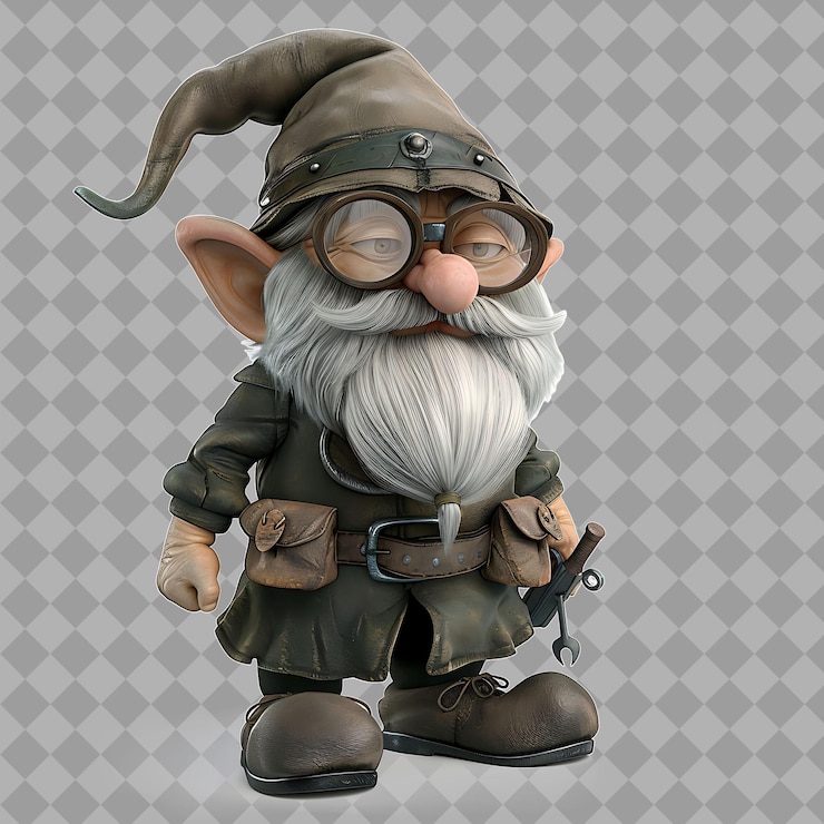PSD wise gnome ancient tinkerer mit kleiner älterer form gnome ha isoliert 3d-zeichen-illustration