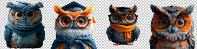 PSD wise owl unterrichtet in 3d-animation isoliert auf einem transparenten hintergrund