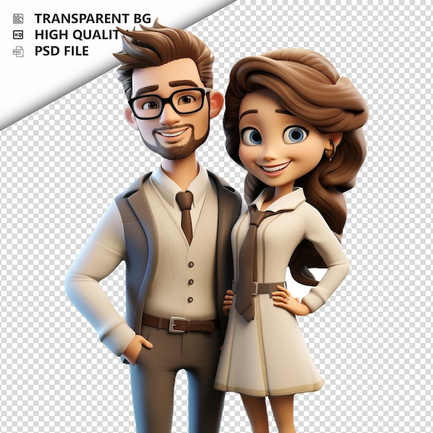 Wise white couple 3d-cartoon-stil mit weißem hintergrund