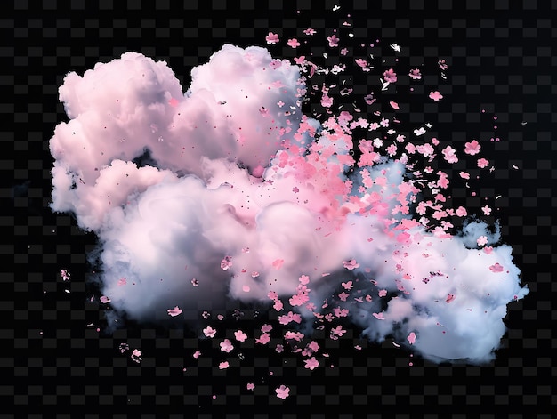 PSD wispy cumulus-wolke mit zarten blütenblättern, verstreut mit einer neonfarbenform dekor-kollektion