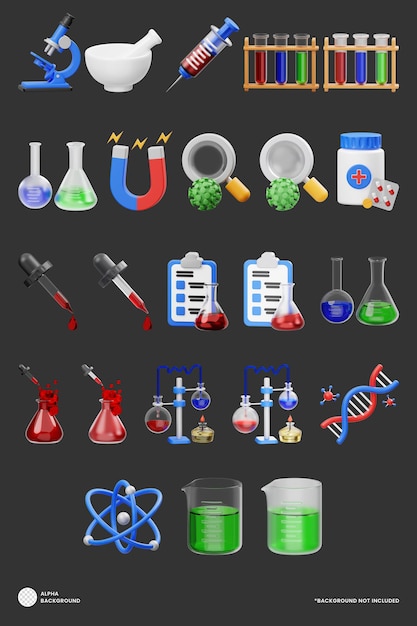 Wissenschaft 3D-Icon-Premium-PSD-Set