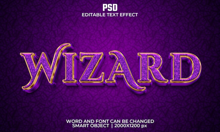 PSD wizard color 3d efecto de texto editable psd premium con fondo