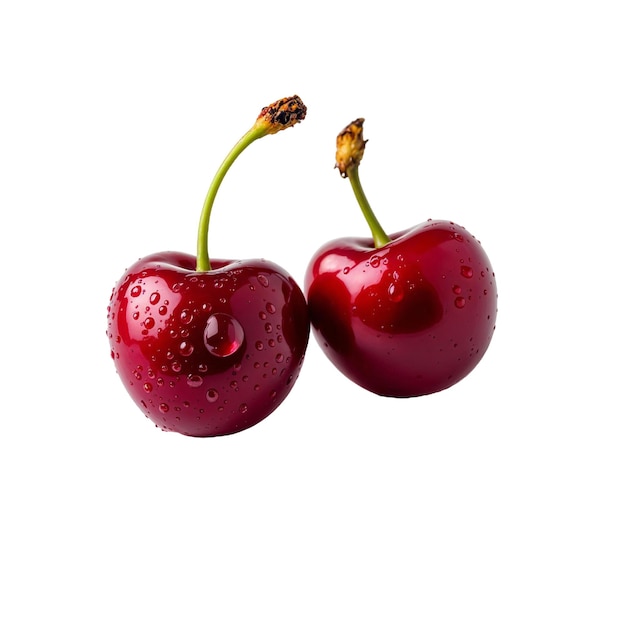 Wo Kirschen mit Wassertropfen auf ihrer Haut ai generiert png transparenter Hintergrund