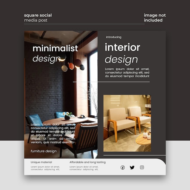 Wodden moderne und minimale möbel quadratische web-banner-vorlage und instagram-post