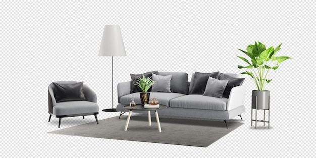 Wohnzimmer haben Sofa und Dekoration in 3D-Rendering