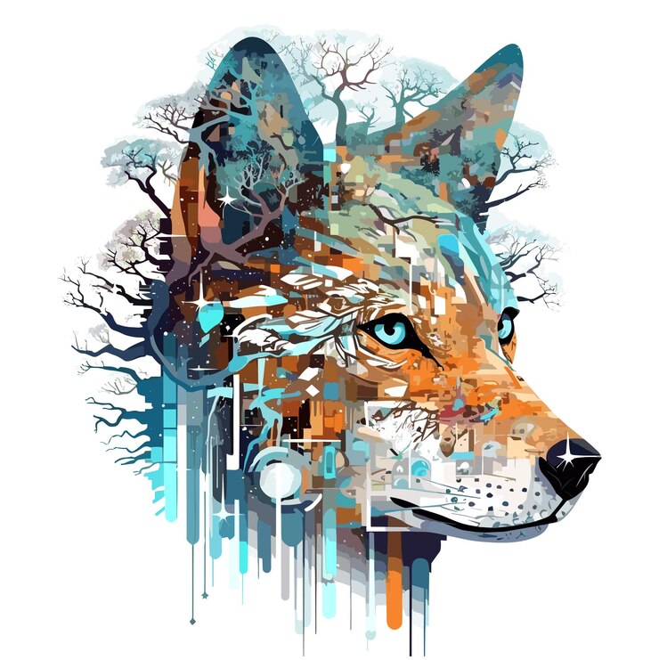 PSD wolf alpha animal world predator wild urban graphic pop art (el mundo de los animales lobo y el depredador) es una obra de arte popular urbana y salvaje.