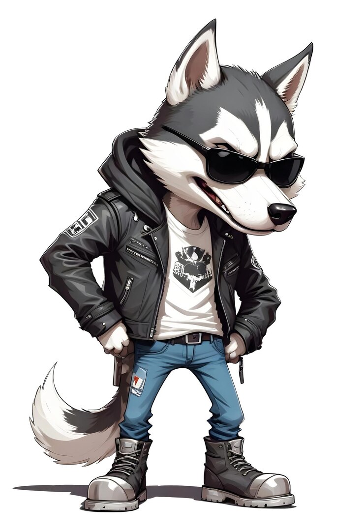 PSD wolf biker rebel en chaqueta de cuero estilo cool arte urbano de la calle