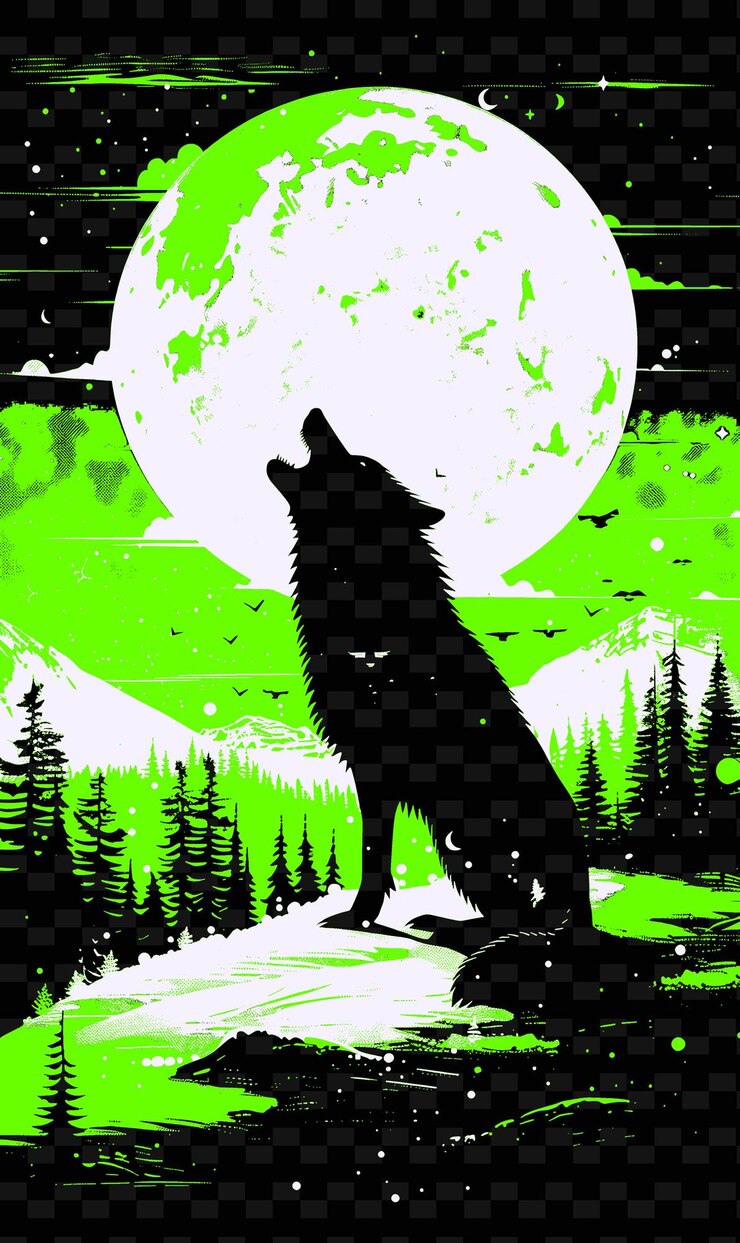 PSD wolf howling at the moon with a snowy landscape poster desig png poster background designs (desenhos de fundo de cartaz em png)