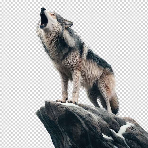 PSD a wolf is on a rock with a background of transparent paper