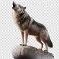 PSD a wolf is standing on a rock with its mouth open