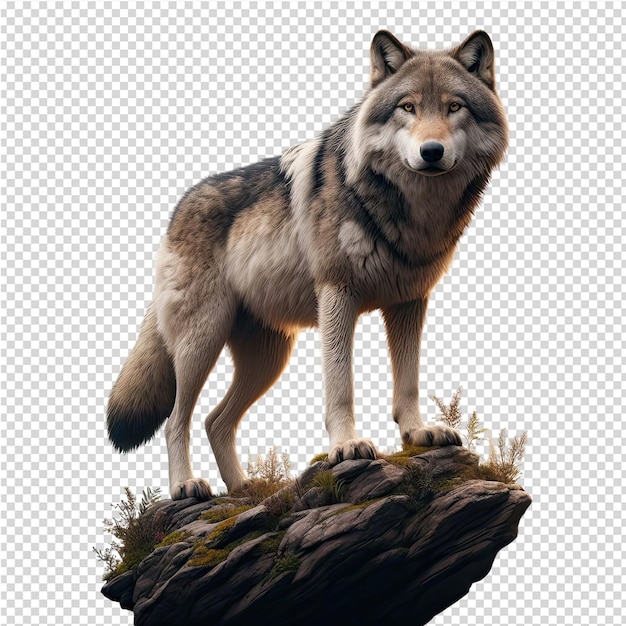 PSD a wolf is standing on a rock with the word wolf on it