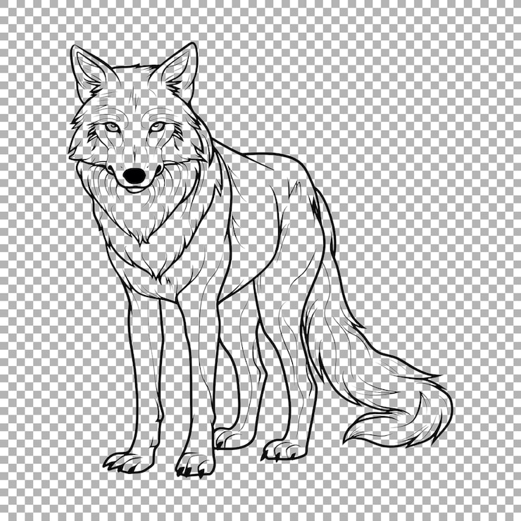 PSD wolf standing sketch art en un fondo transparente generado por ai