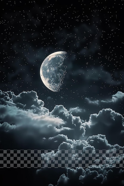 PSD wolken am nachthimmel halbmond-ästhetik auf durchsichtigem hintergrund