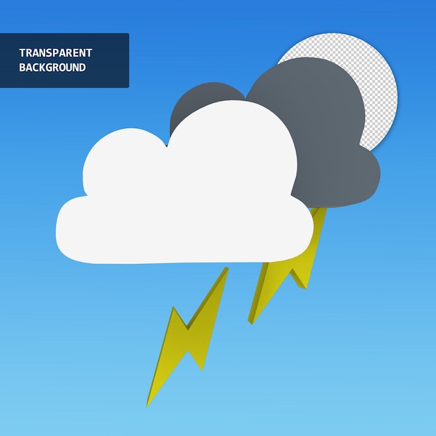 PSD wolken- und blitzsymbol im transparenten hintergrund