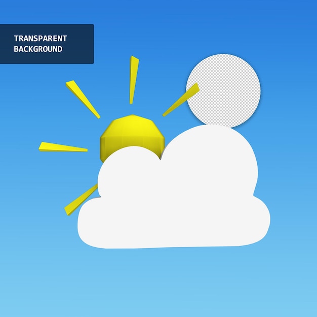 PSD wolken- und sonnensymbol im transparenten hintergrund