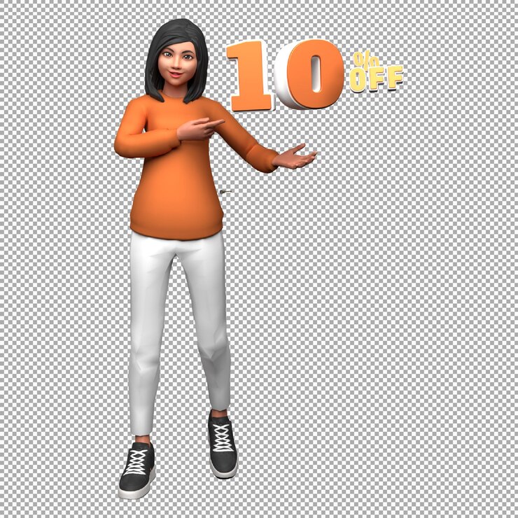 PSD woman 3d illustration character with 10 percent off