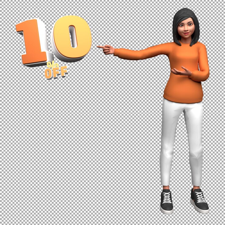 PSD woman 3d illustration character with 10 percent off