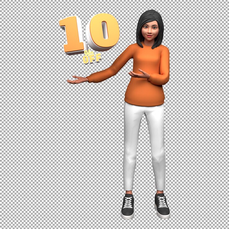 PSD woman 3d illustration character with 10 percent off