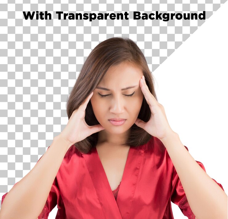 PSD woman having headache or head pain png psd isolated on transparent background