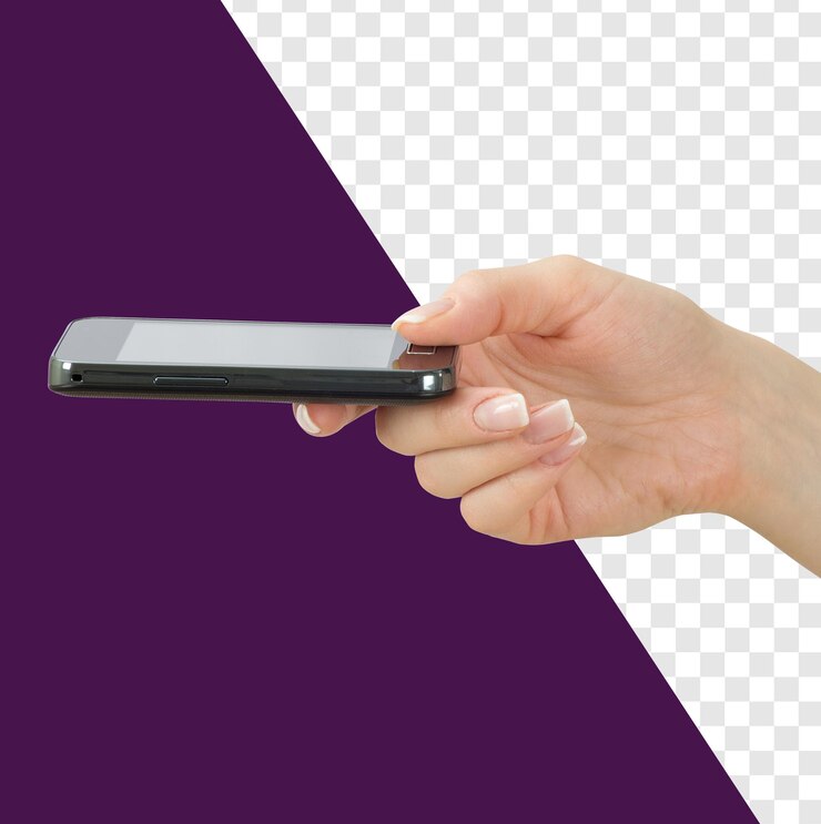 PSD woman holding smartphone